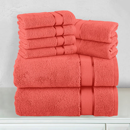 Mocassi 8-Piece Turkish Cotton Towel Set, 4 Washcloths, 2 Hand Towels and 2 Bath Towels