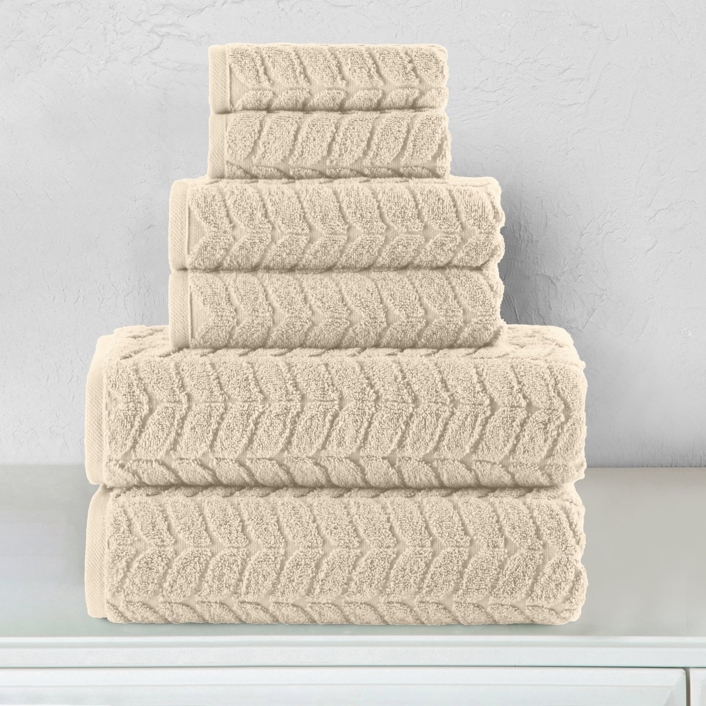 Mocassi 6-Piece Turkish Cotton Braided Towel Set, 2 Washcloths, 2 Hand Towels and 2 Bath Towels