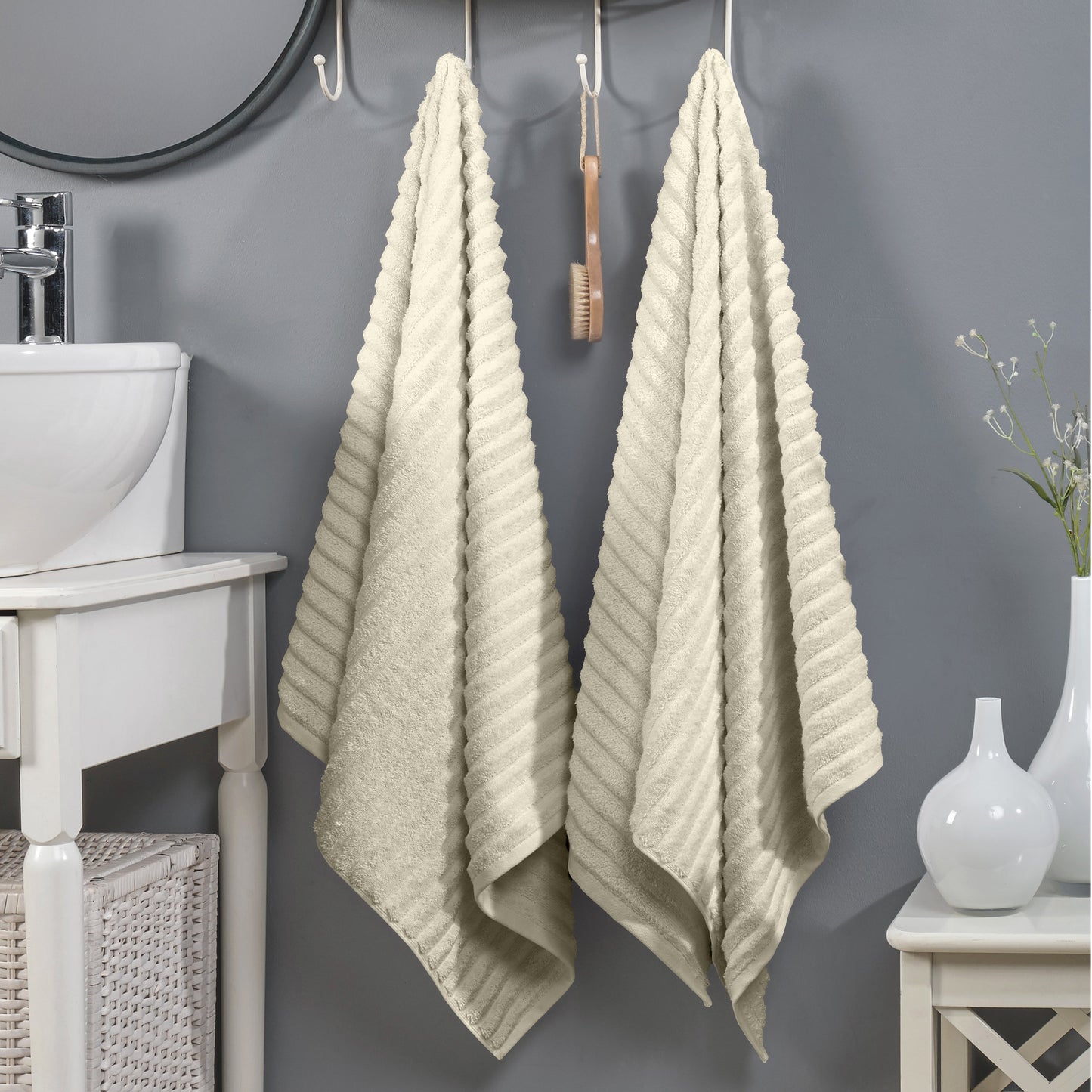 Mocassi 2-Pack Premium Turkish Cotton Corduroy Stripe Bath Towel Set, 27 x 54 inch