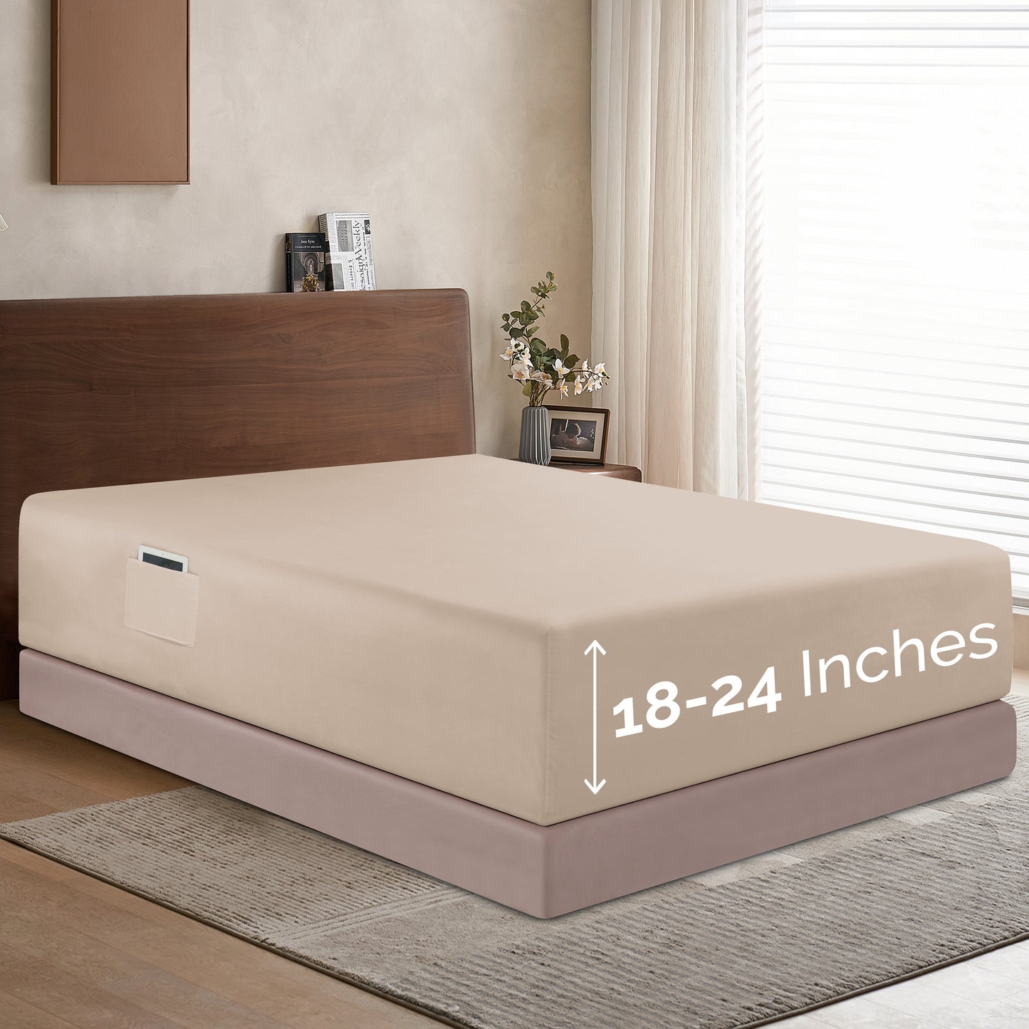 Mocassi Extra Deep Pocket 18"-24" Single Fitted Sheet for High Mattress, Bright Shades