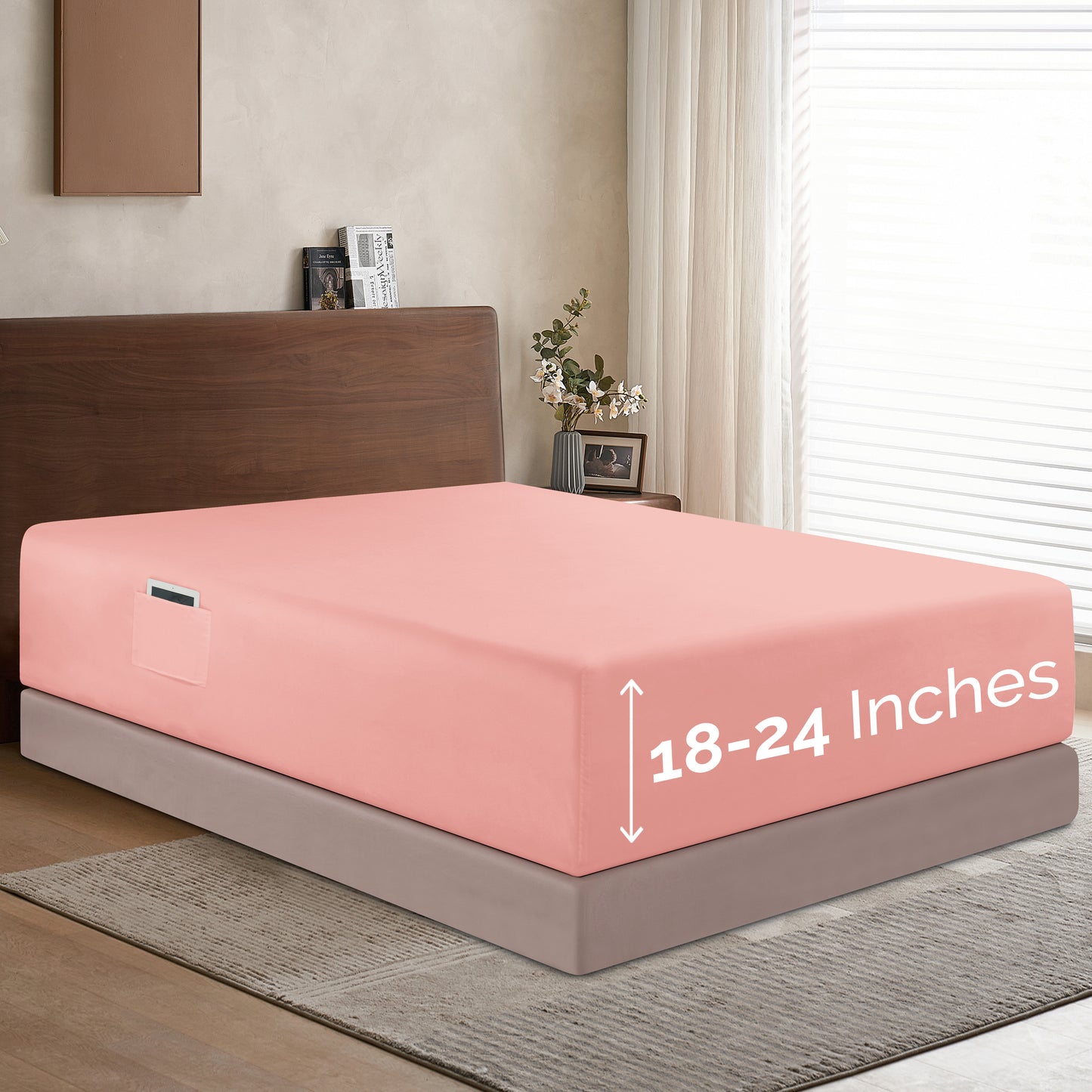 Mocassi Extra Deep Pocket 18"-24" Single Fitted Sheet for High Mattress, Bright Shades