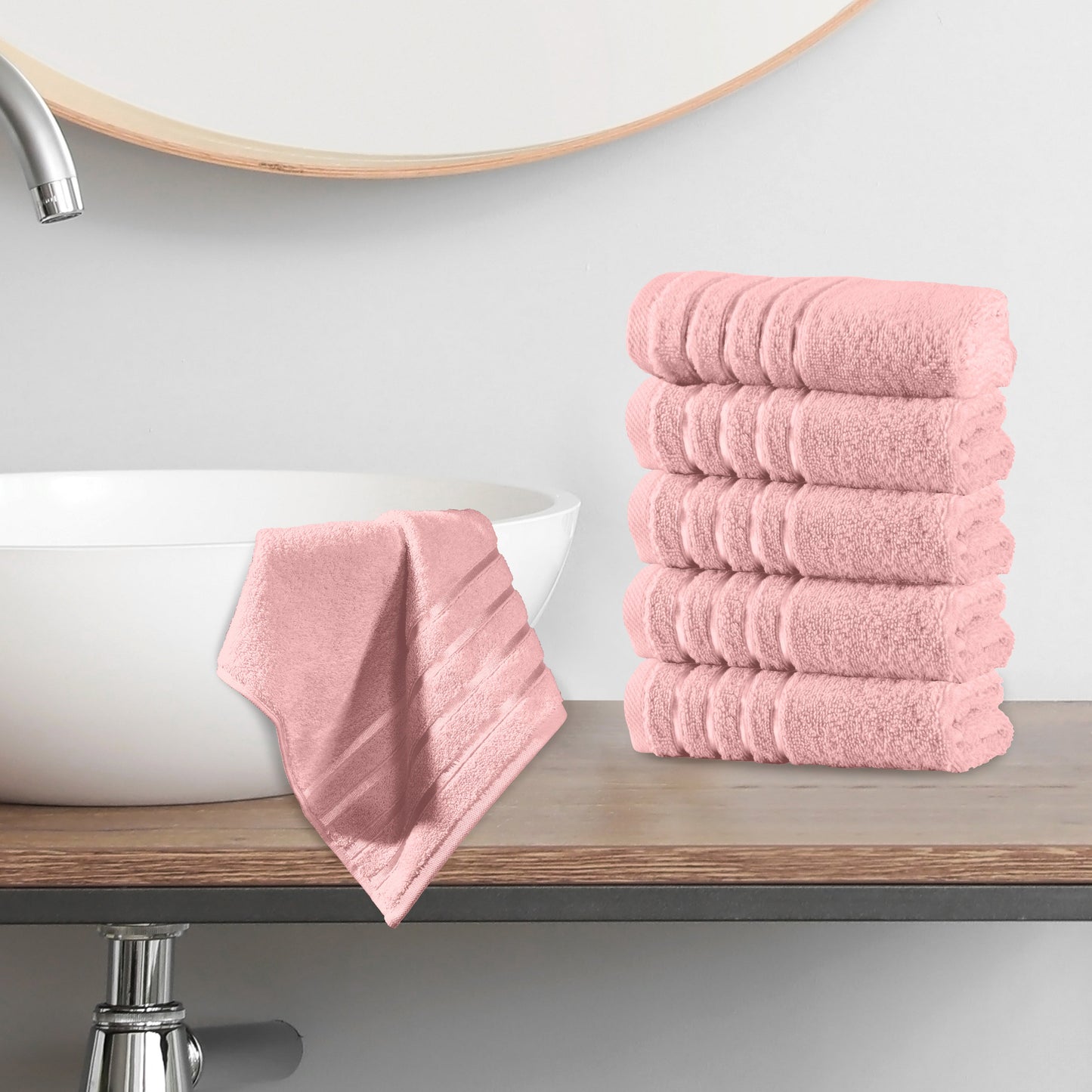 Mocassi 6-Pack Premium Turkish Cotton 4 Lines Stripe Washcloths Set, 13 x 13 inch