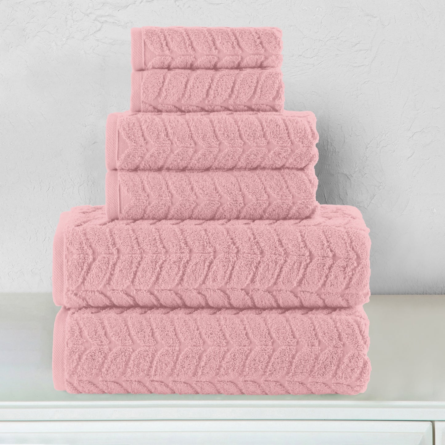 Mocassi 6-Piece Turkish Cotton Braided Towel Set, 2 Washcloths, 2 Hand Towels and 2 Bath Towels