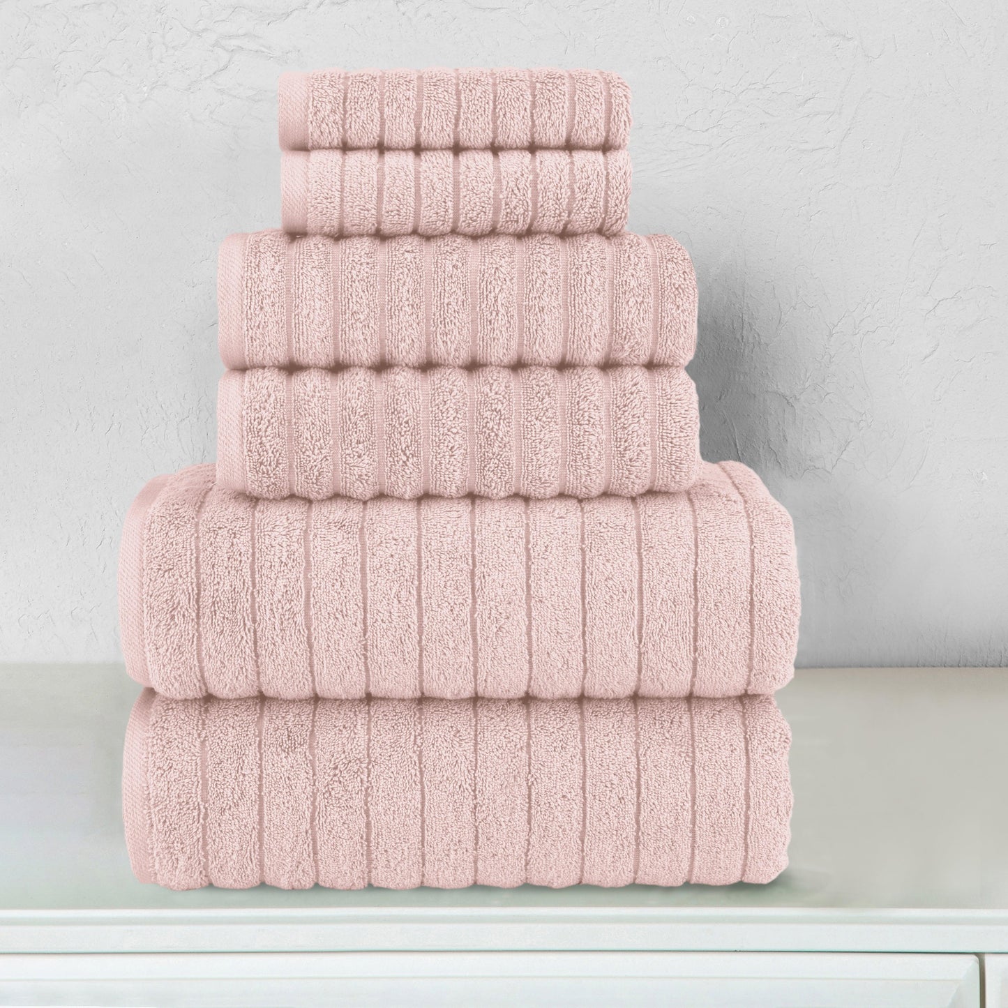 Mocassi 6-Piece Turkish Cotton Corduroy Towel Set, 2 Washcloths, 2 Hand Towels and 2 Bath Towels