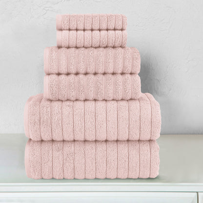 Mocassi 6-Piece Turkish Cotton Corduroy Towel Set, 2 Washcloths, 2 Hand Towels and 2 Bath Towels