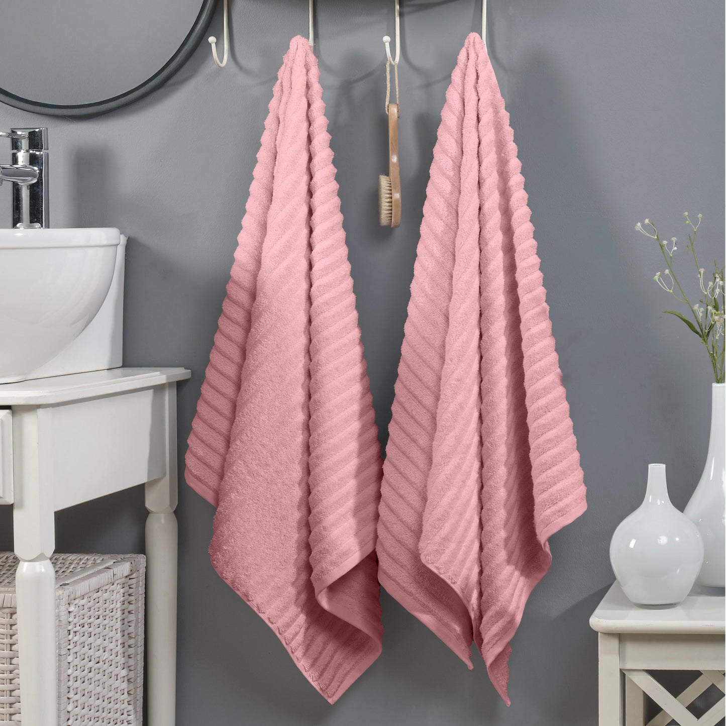 Mocassi 2-Pack Premium Turkish Cotton Corduroy Stripe Bath Towel Set, 27 x 54 inch