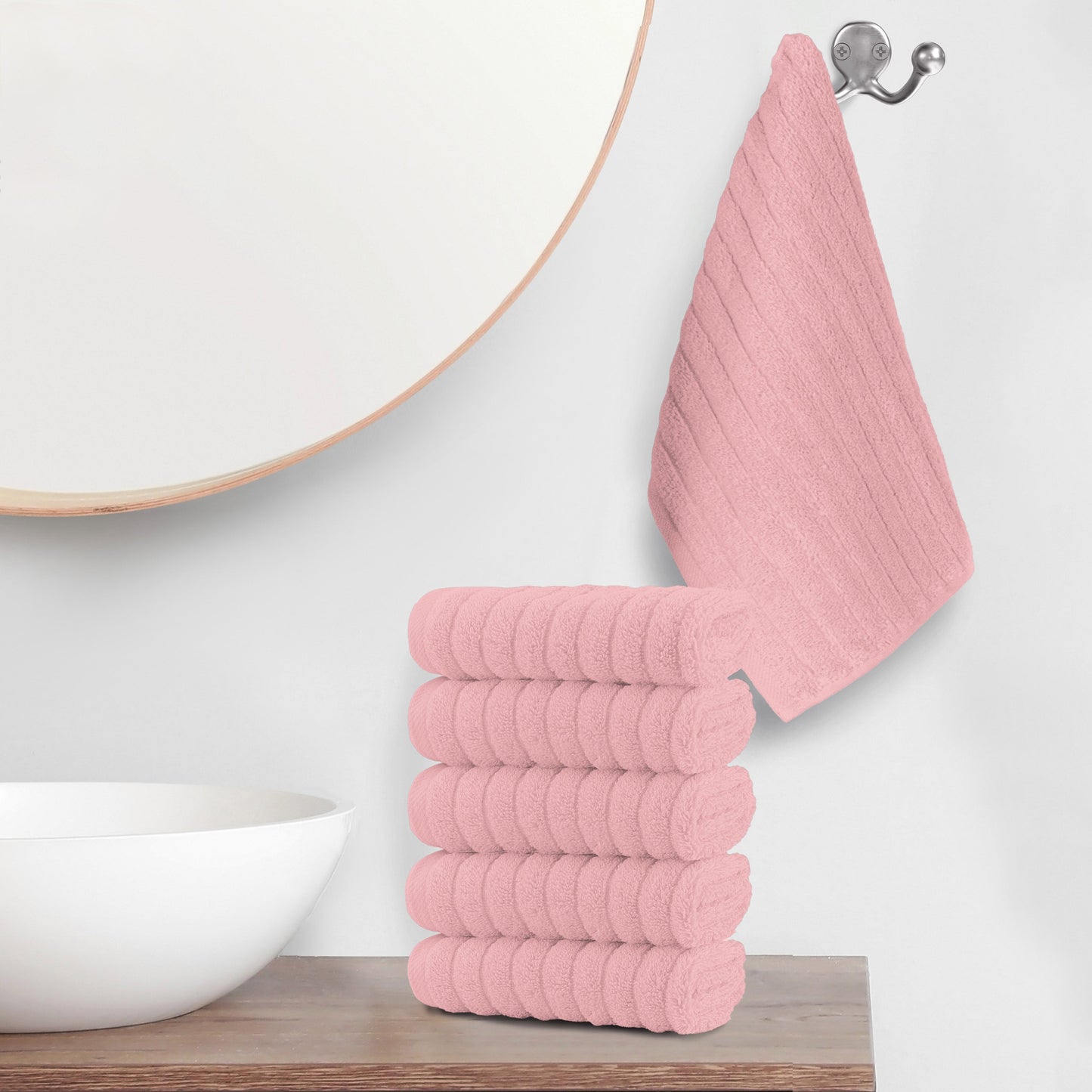 Mocassi 6-Pack Premium Turkish Cotton Corduroy Stripe Washcloths Set, 13 x 13 inch