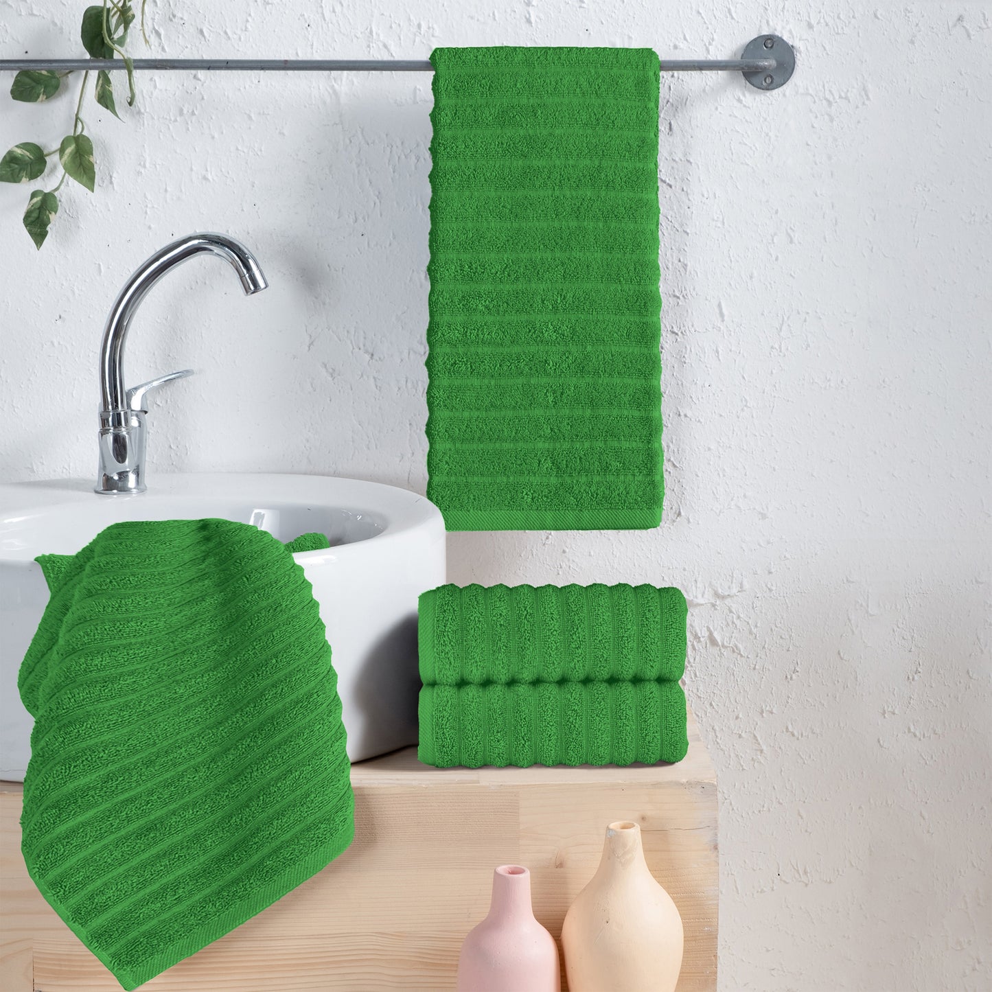 Mocassi 4-Pack Premium Turkish Cotton Corduroy Stripe Hand Towel Set, 16 x 28 inch