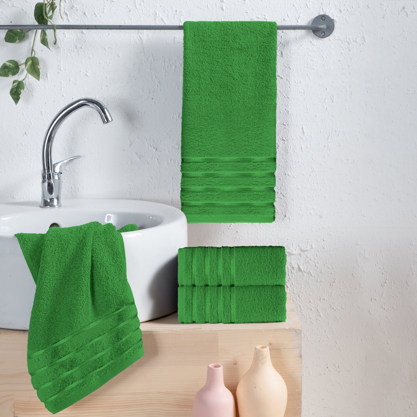 Mocassi 4-Pack Turkish Cotton 4 Lines Stripe Hand Towel Set, 16 x 28 inch