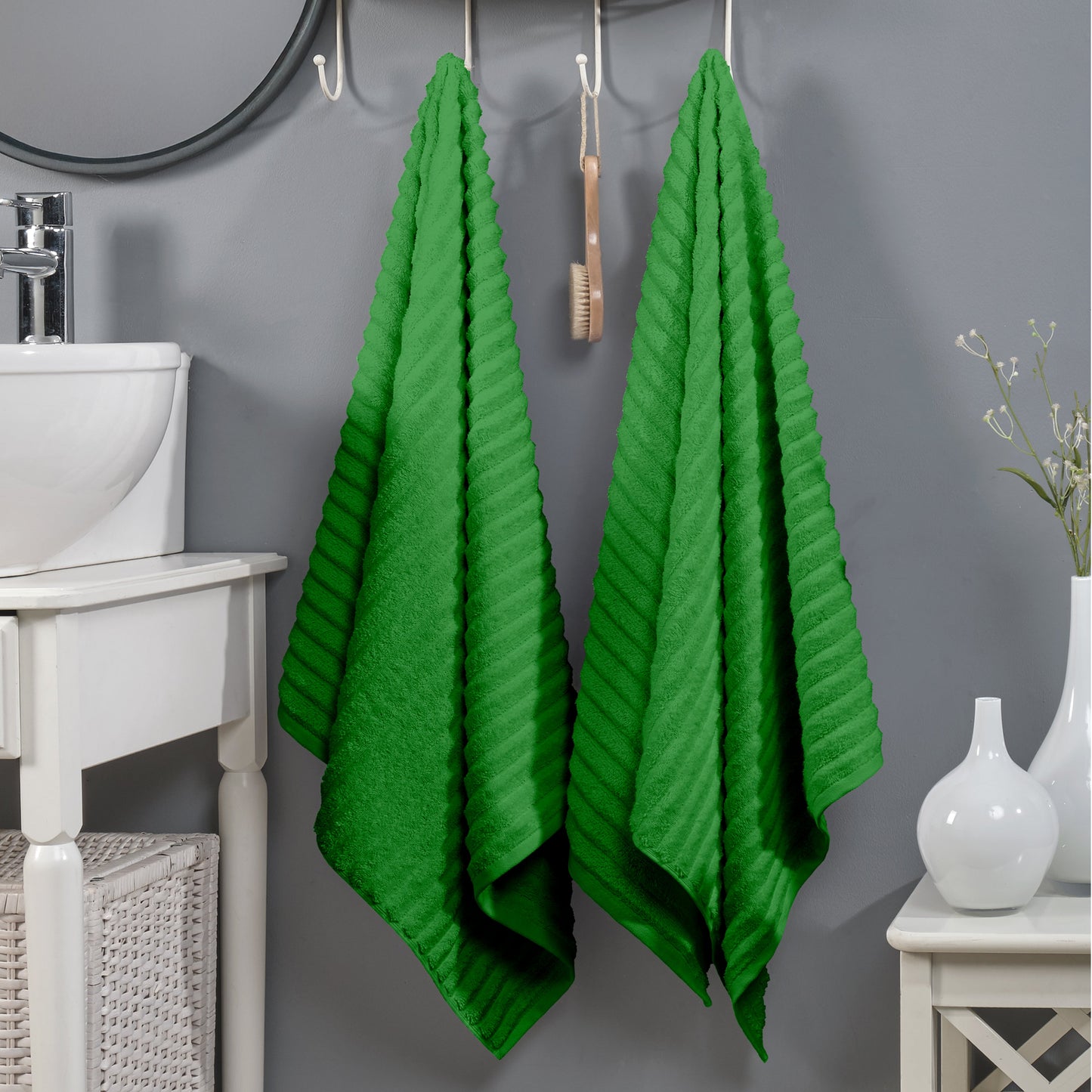 Mocassi 2-Pack Premium Turkish Cotton Corduroy Stripe Bath Towel Set, 27 x 54 inch