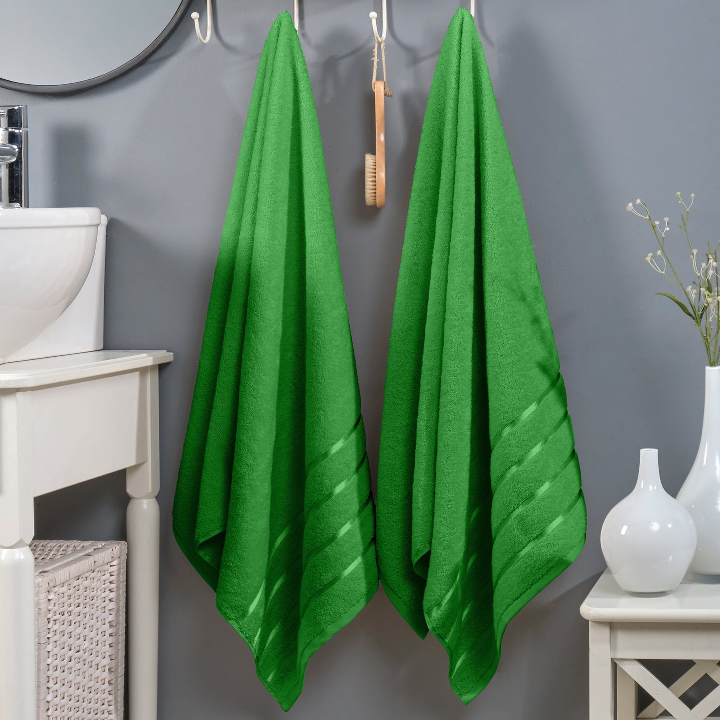 Mocassi 2-Pack Premium Turkish Cotton 4 Lines Stripe Bath Towel Set, 27 x 54 inch