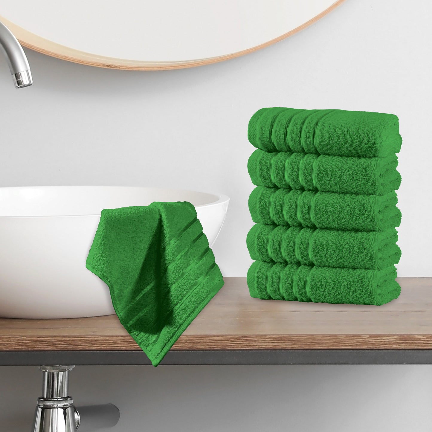 Mocassi 6-Pack Premium Turkish Cotton 4 Lines Stripe Washcloths Set, 13 x 13 inch