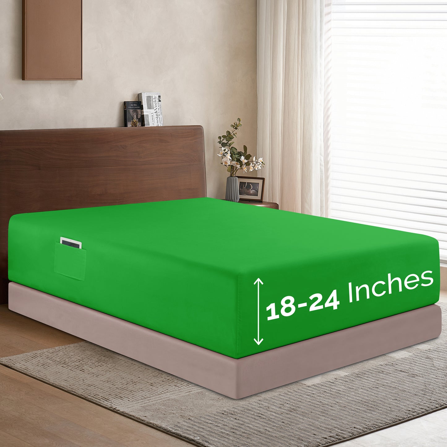 Mocassi Extra Deep Pocket 18"-24" Single Fitted Sheet for High Mattress, Bright Shades