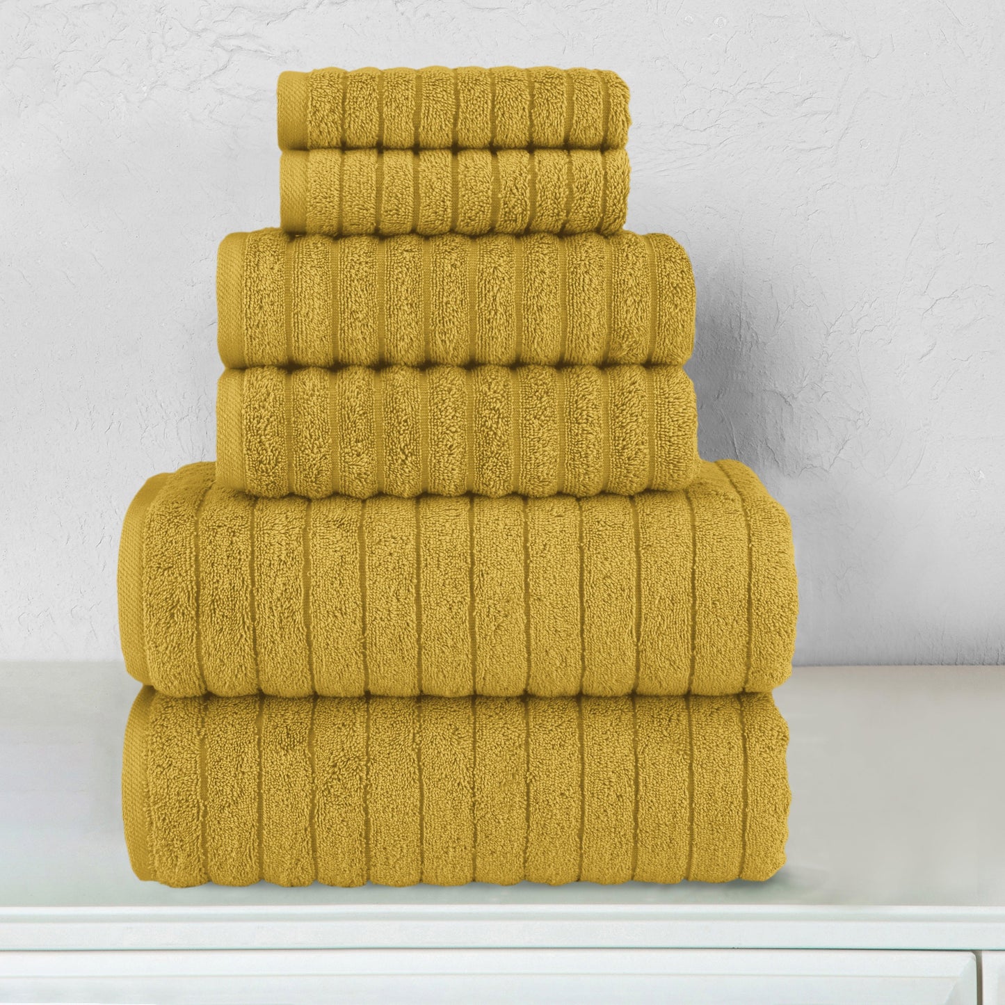 Mocassi 6-Piece Turkish Cotton Corduroy Towel Set, 2 Washcloths, 2 Hand Towels and 2 Bath Towels