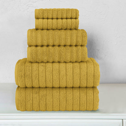 Mocassi 6-Piece Turkish Cotton Corduroy Towel Set, 2 Washcloths, 2 Hand Towels and 2 Bath Towels