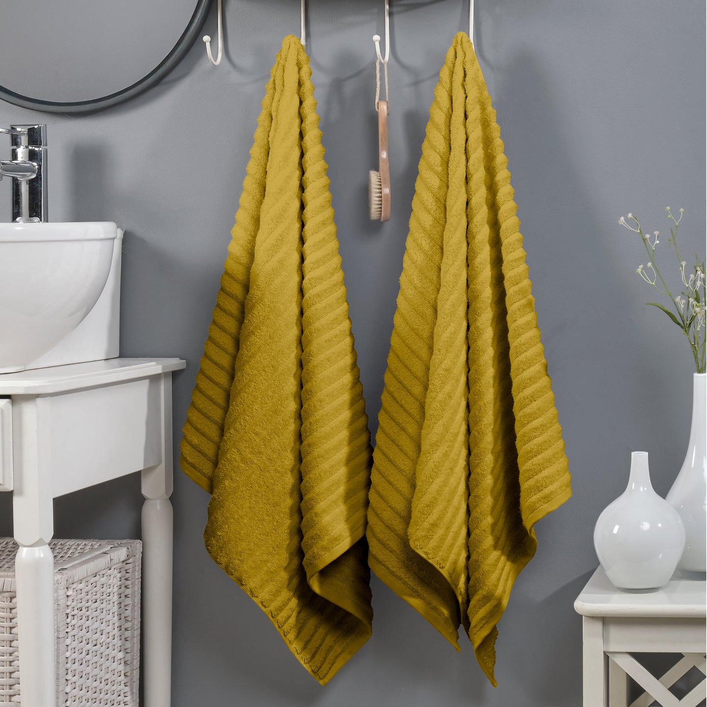 Mocassi 2-Pack Premium Turkish Cotton Corduroy Stripe Bath Towel Set, 27 x 54 inch