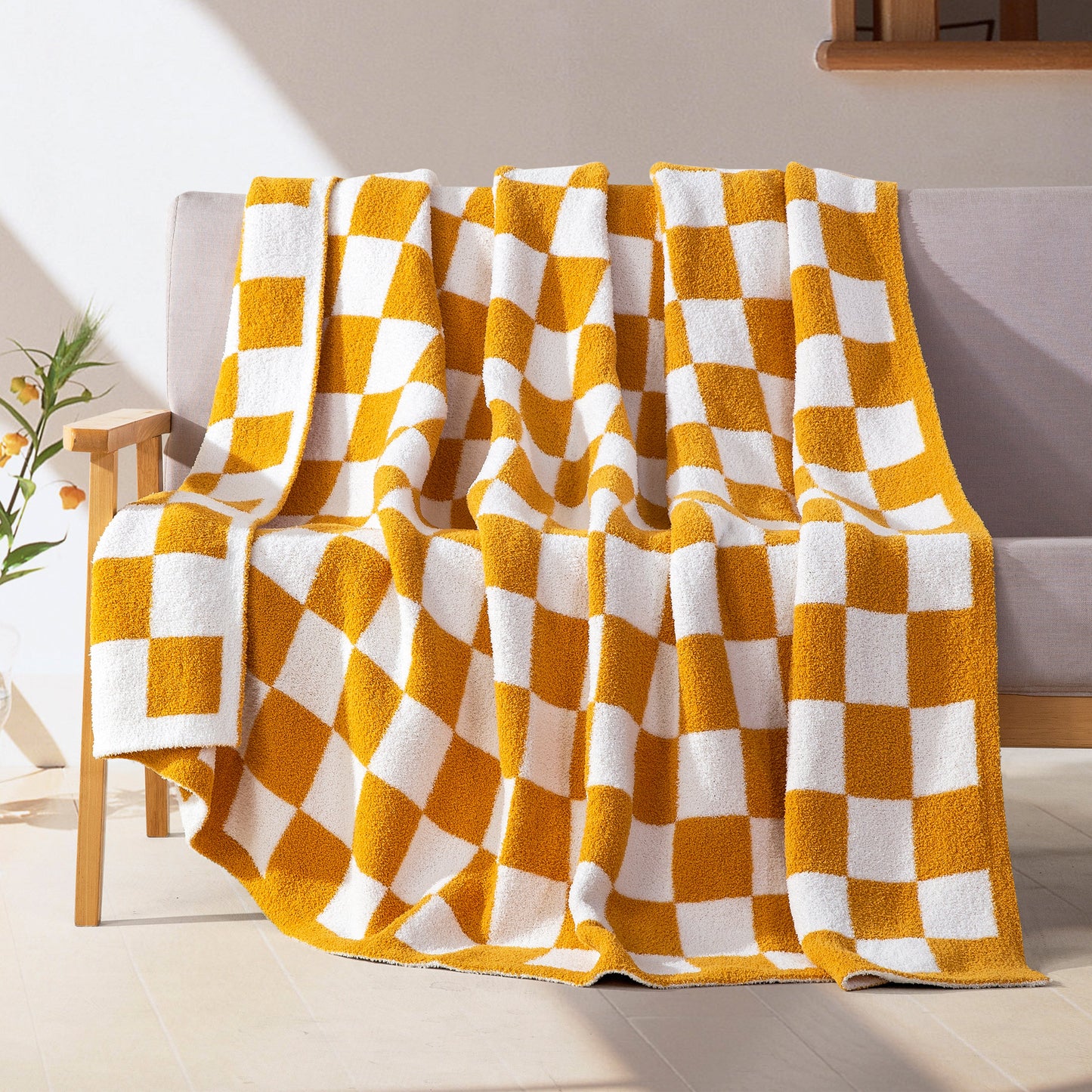 Mocassi 50" x 70"  Ultra Soft Checkered Knitted Throw Blanket