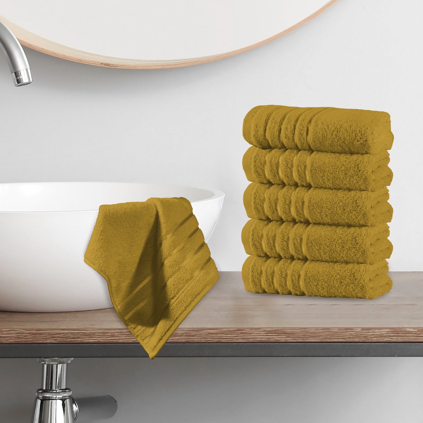 Mocassi 6-Pack Premium Turkish Cotton 4 Lines Stripe Washcloths Set, 13 x 13 inch