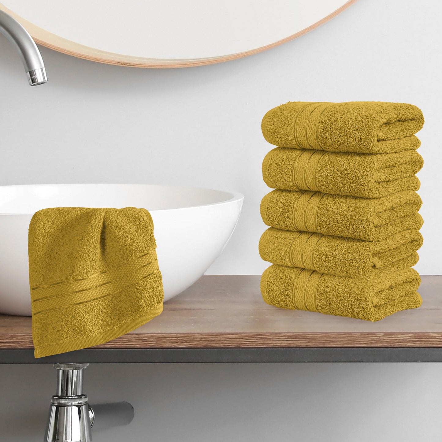 Mocassi 6-Pack Premium Turkish Cotton Three Line Popcorn Washcloths Set, 13 x 13 inch