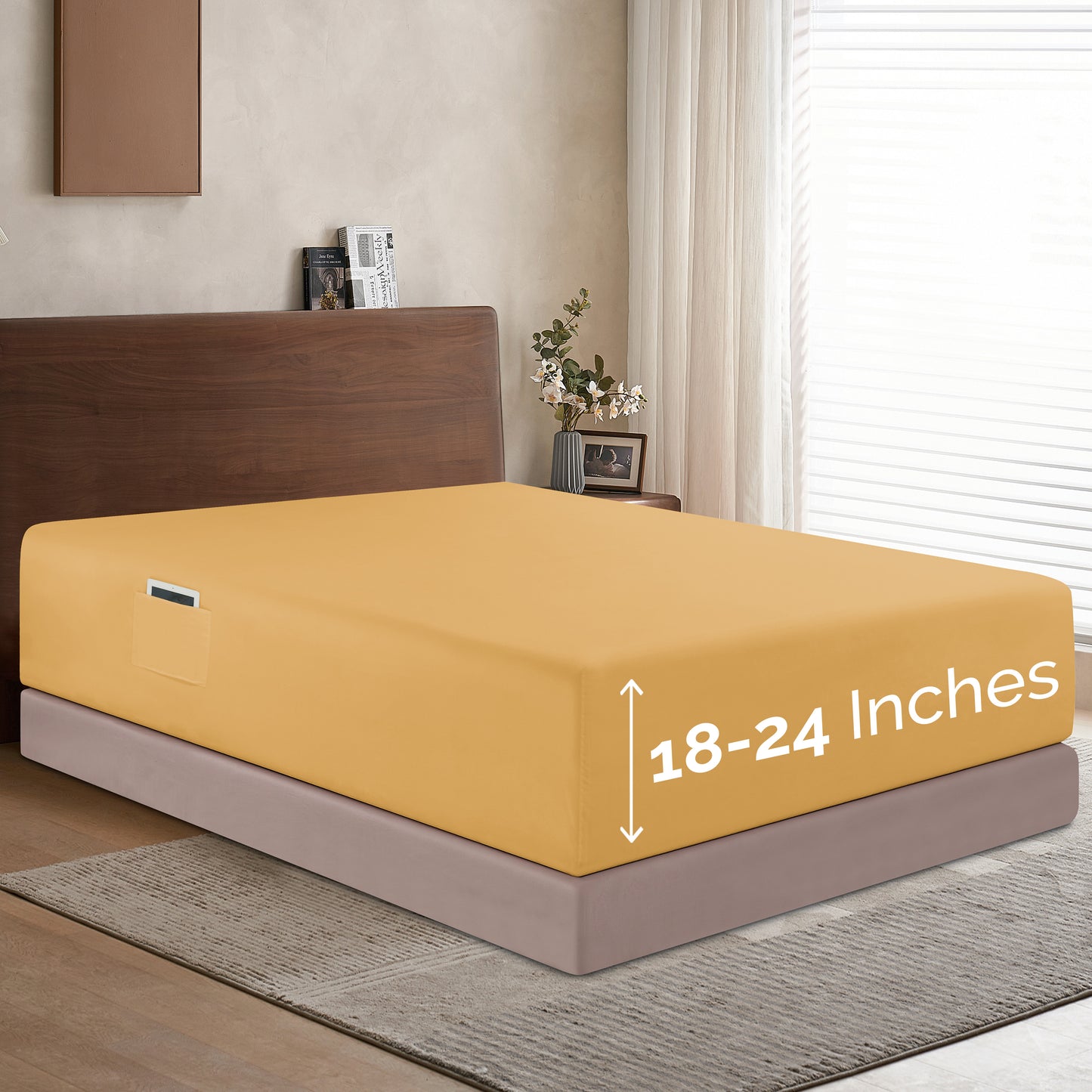Mocassi Extra Deep Pocket 18"-24" Single Fitted Sheet for High Mattress, Bright Shades