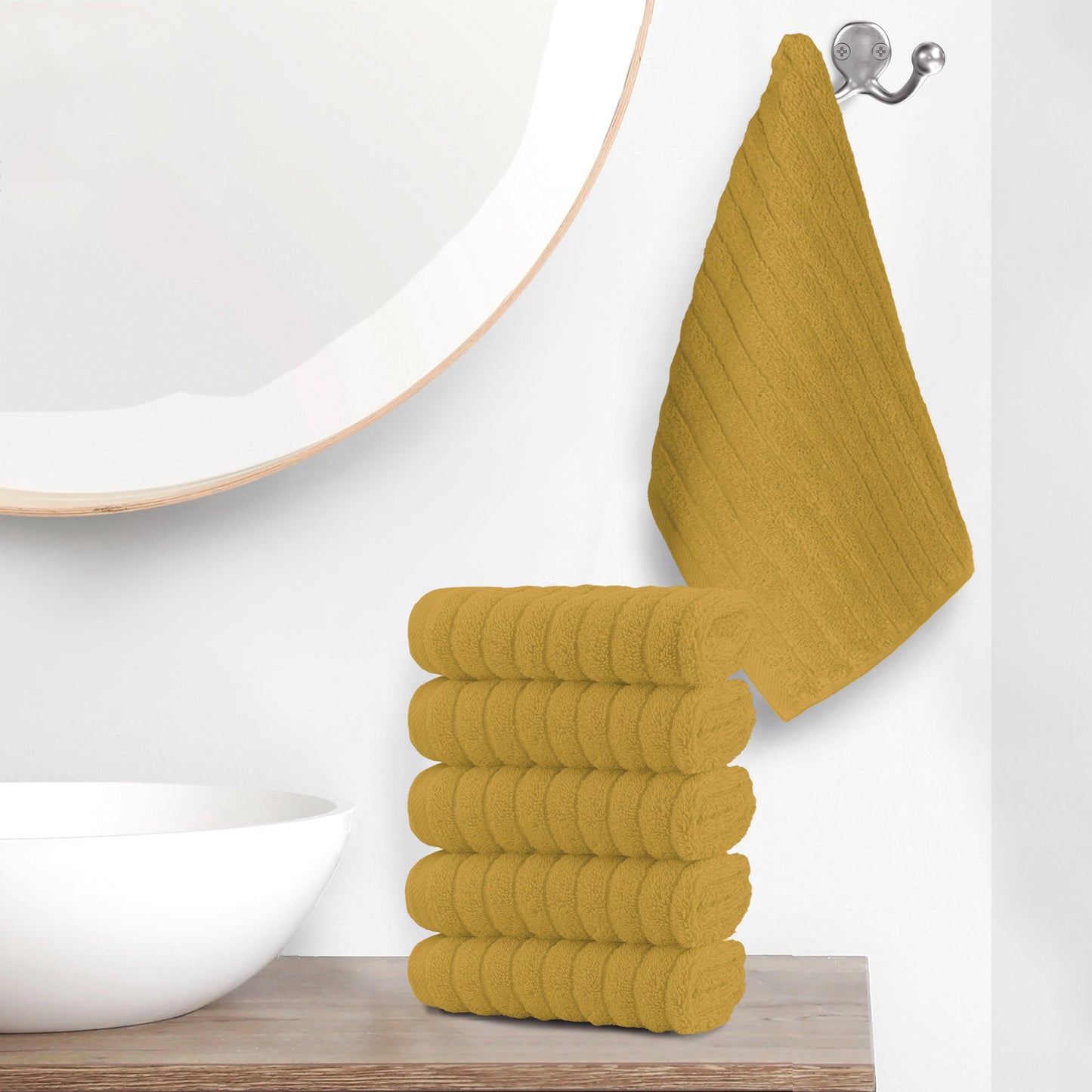 Mocassi 6-Pack Premium Turkish Cotton Corduroy Stripe Washcloths Set, 13 x 13 inch