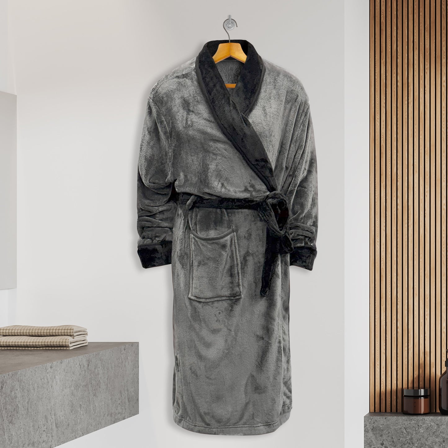 Mocassi Men Shawl Collar Velvet Fleece Long Bathrobe