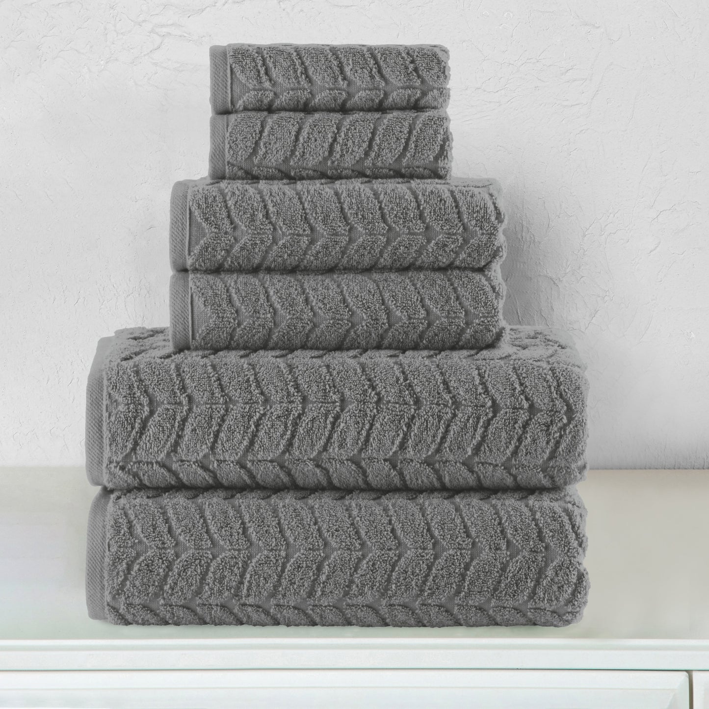 Mocassi 6-Piece Turkish Cotton Braided Towel Set, 2 Washcloths, 2 Hand Towels and 2 Bath Towels