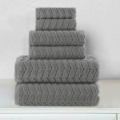 Mocassi 6-Piece Turkish Cotton Braided Towel Set, 2 Washcloths, 2 Hand Towels and 2 Bath Towels