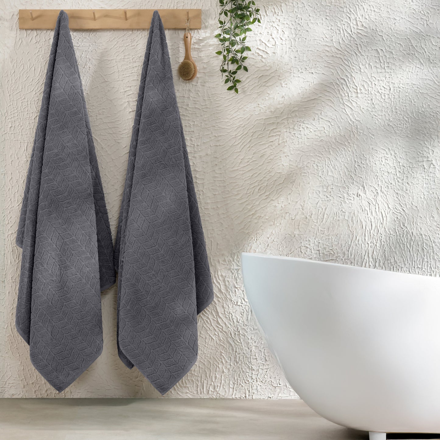 Mocassi 2-Pack Premium Turkish Cotton Braided Bath Towel Set, 27 x 54 inch