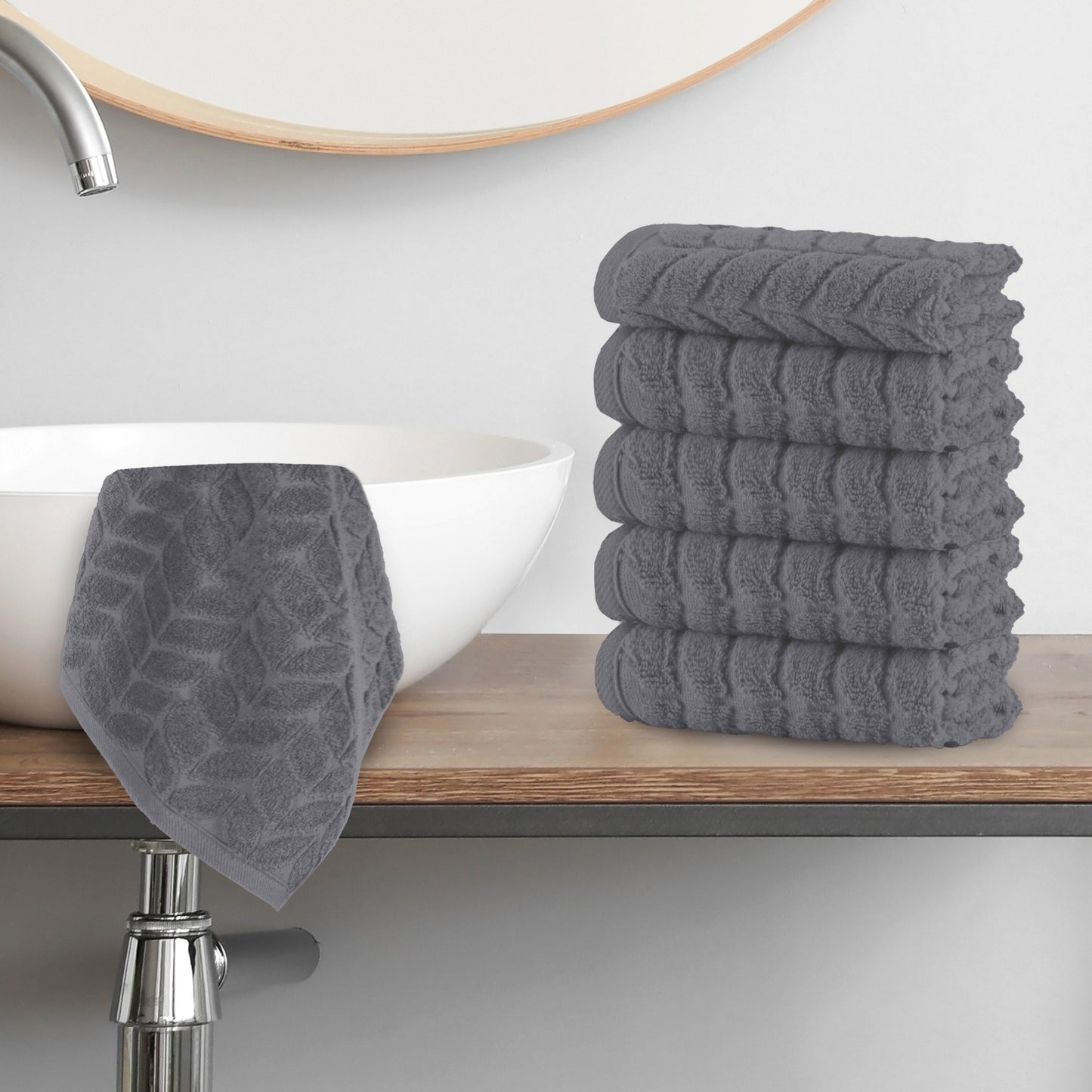 Mocassi 6-Pack Premium Turkish Cotton Braided Washcloths Set, 13 x 13 inch