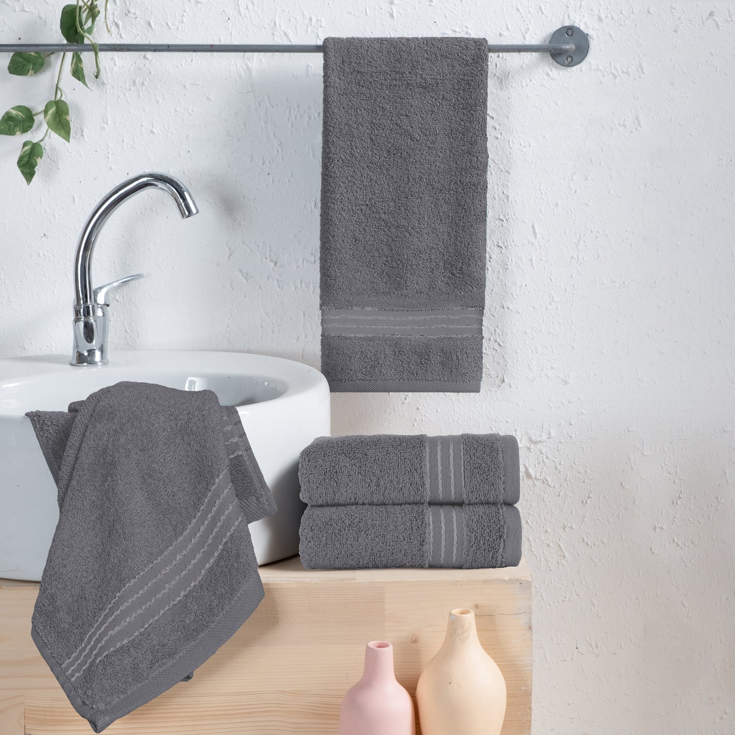 Mocassi 4 Pack Premium Turkish Cotton Hand Towel Set, 16 x 28 inch