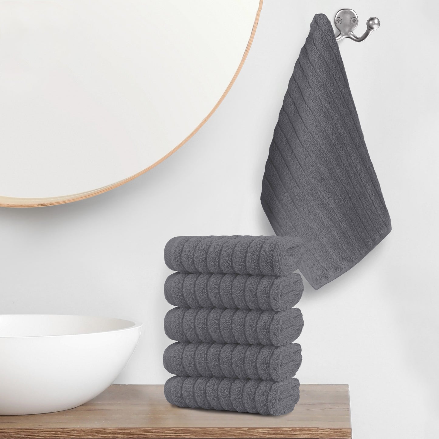 Mocassi 6-Pack Premium Turkish Cotton Corduroy Stripe Washcloths Set, 13 x 13 inch