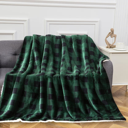 Mocassi Buffalo Plaid Flannel Fleece Sherpa Throw Blanket