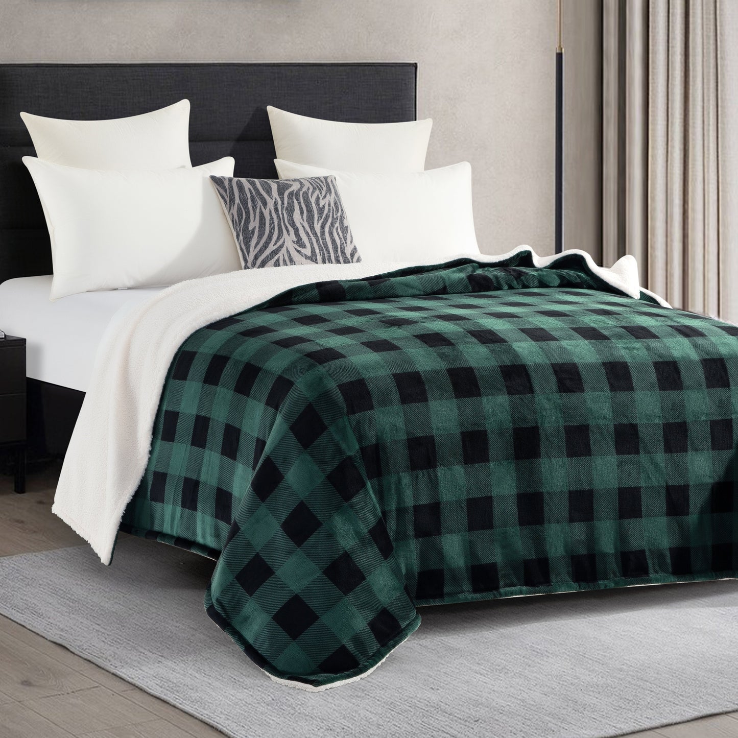Mocassi Buffalo Plaid Flannel Fleece Sherpa Throw Blanket