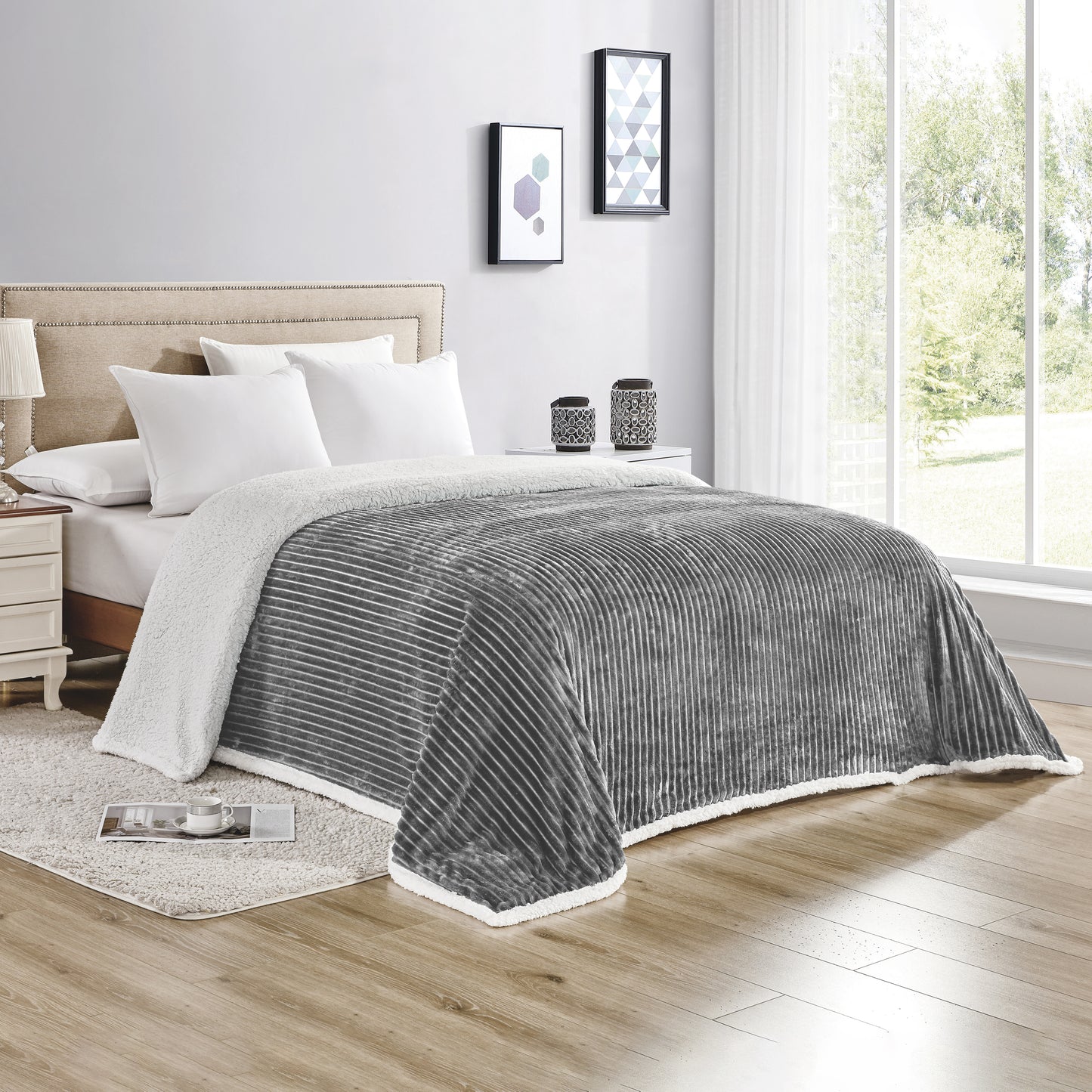 Mocassi Stripe Design  Luxury Micro-Sherpa Corduroy Blanket