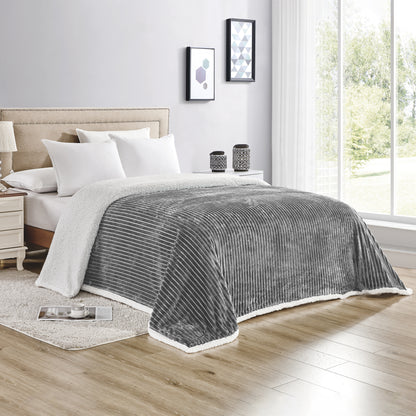 Mocassi Stripe Design  Luxury Micro-Sherpa Corduroy Blanket