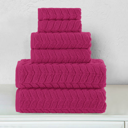 Mocassi 6-Piece Turkish Cotton Braided Towel Set, 2 Washcloths, 2 Hand Towels and 2 Bath Towels