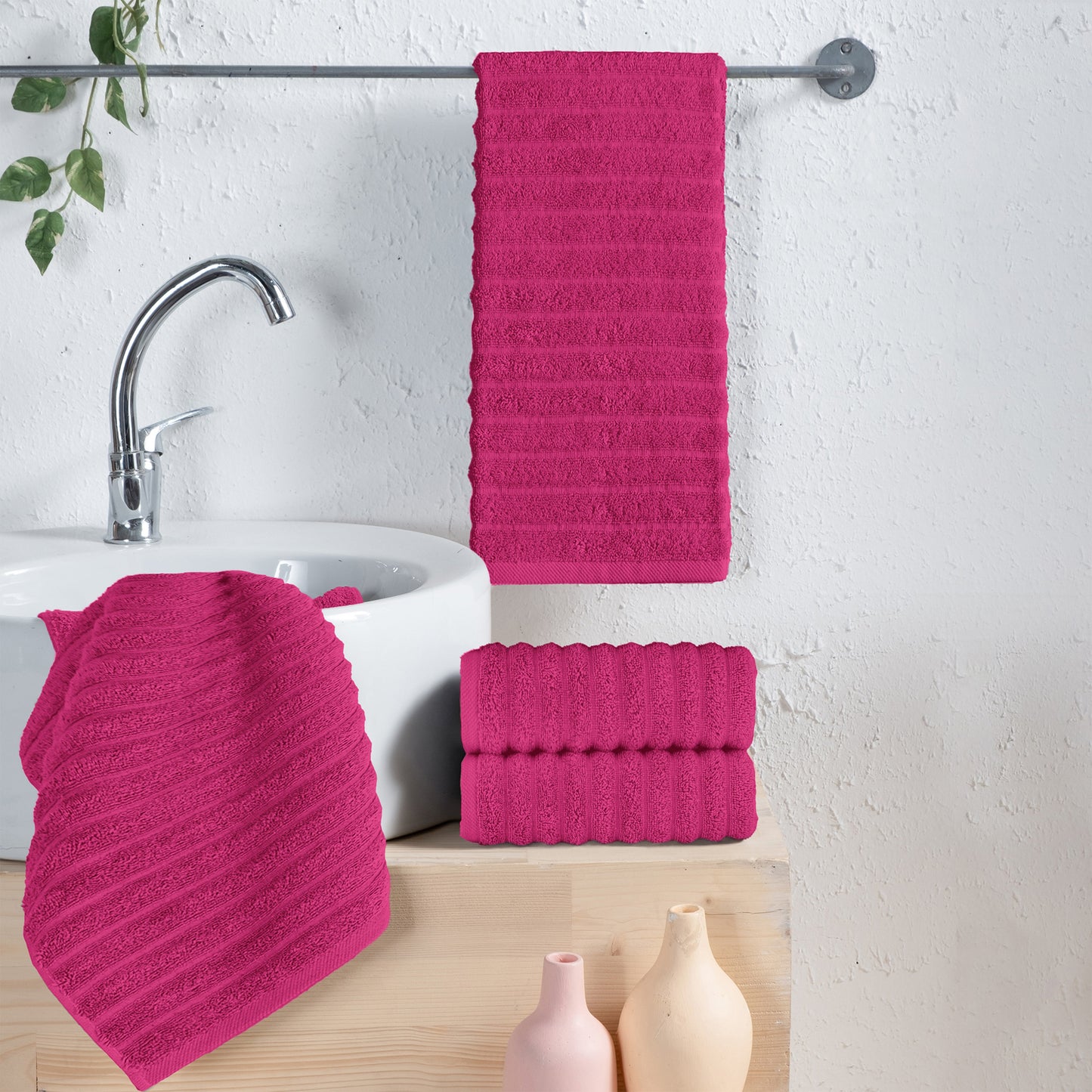 Mocassi 4-Pack Premium Turkish Cotton Corduroy Stripe Hand Towel Set, 16 x 28 inch