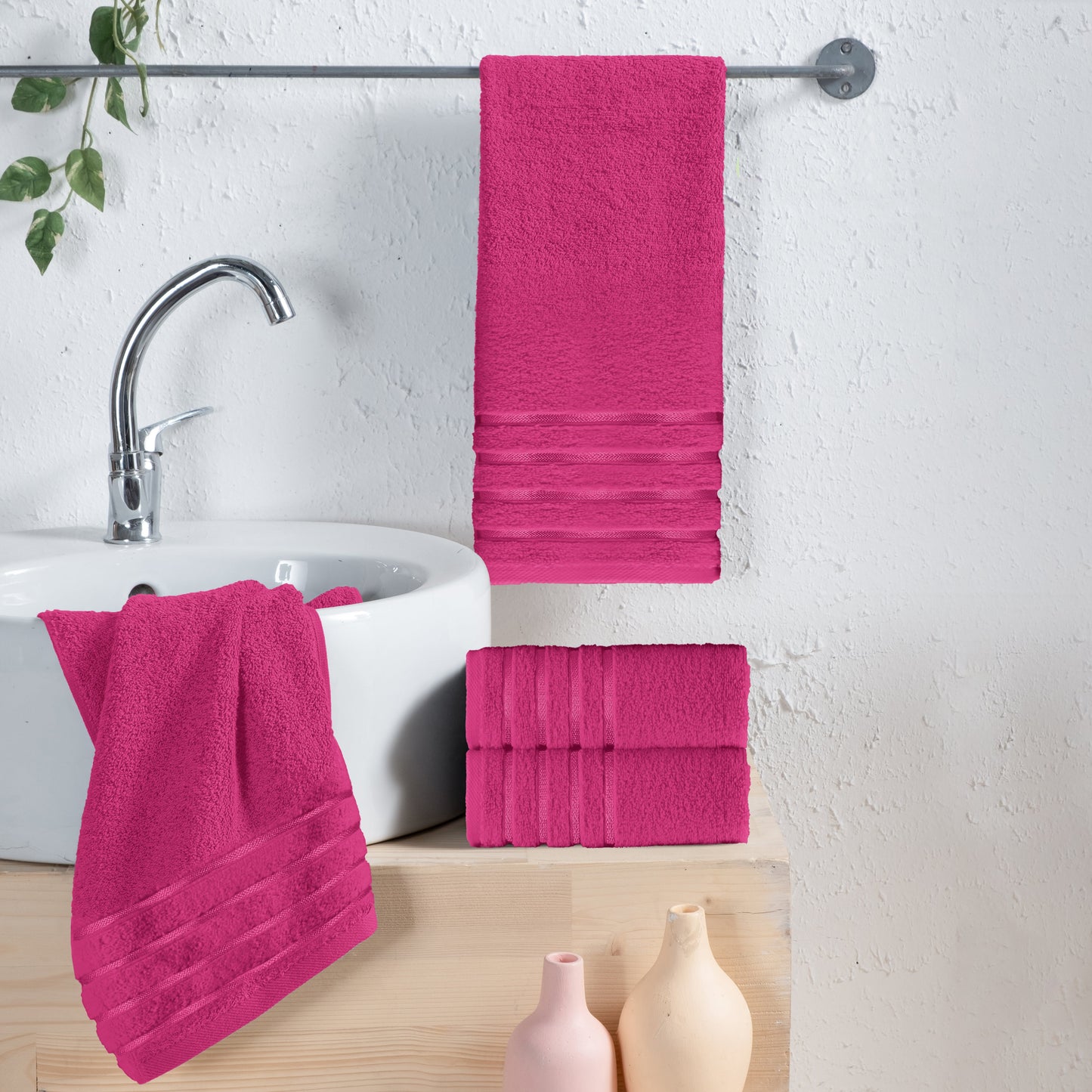 Mocassi 4-Pack Turkish Cotton 4 Lines Stripe Hand Towel Set, 16 x 28 inch