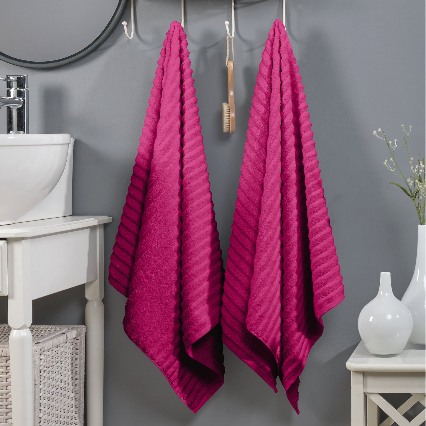 Mocassi 2-Pack Premium Turkish Cotton Corduroy Stripe Bath Towel Set, 27 x 54 inch