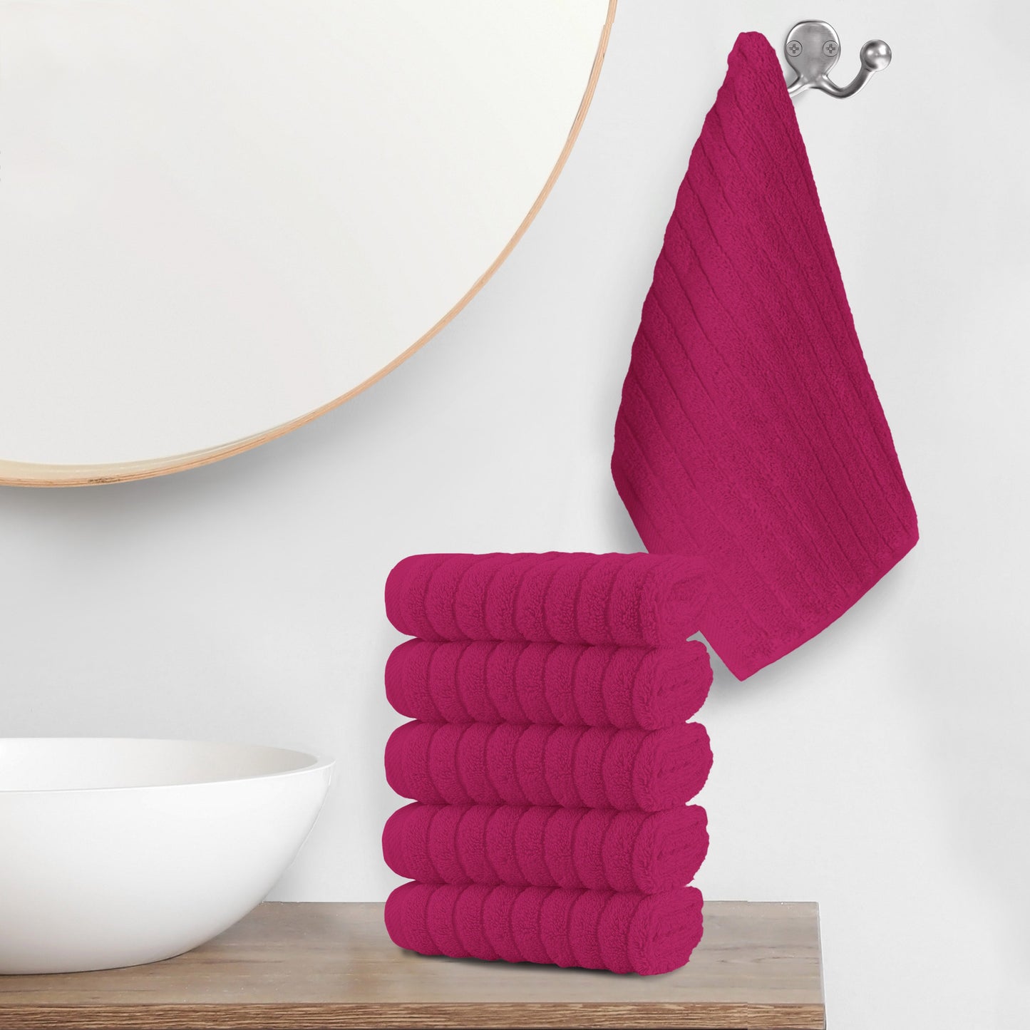 Mocassi 6-Pack Premium Turkish Cotton Corduroy Stripe Washcloths Set, 13 x 13 inch