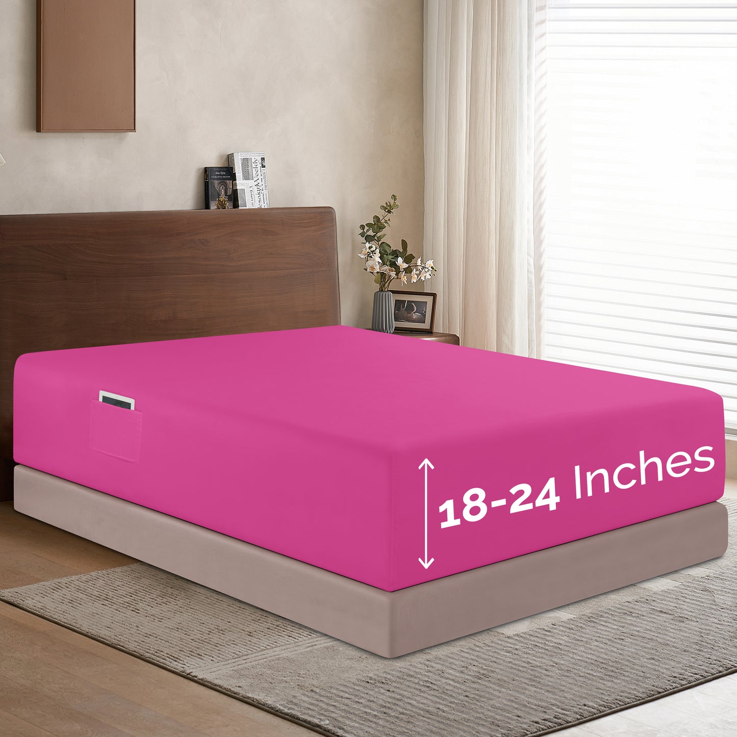 Mocassi Extra Deep Pocket 18"-24" Single Fitted Sheet for High Mattress, Bright Shades