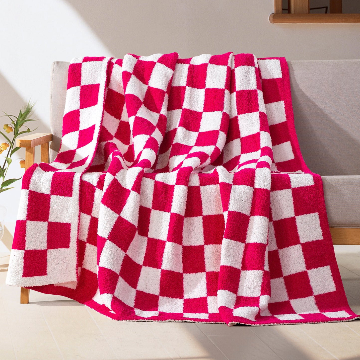 Mocassi 50" x 70"  Ultra Soft Checkered Knitted Throw Blanket