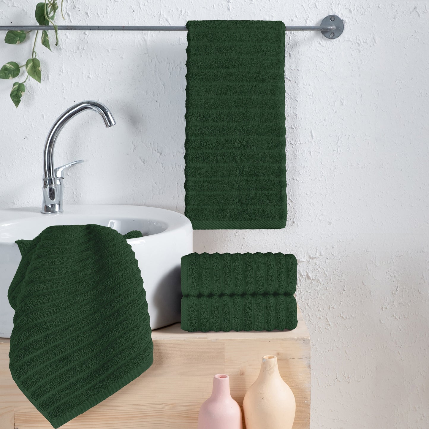 Mocassi 4-Pack Premium Turkish Cotton Corduroy Stripe Hand Towel Set, 16 x 28 inch