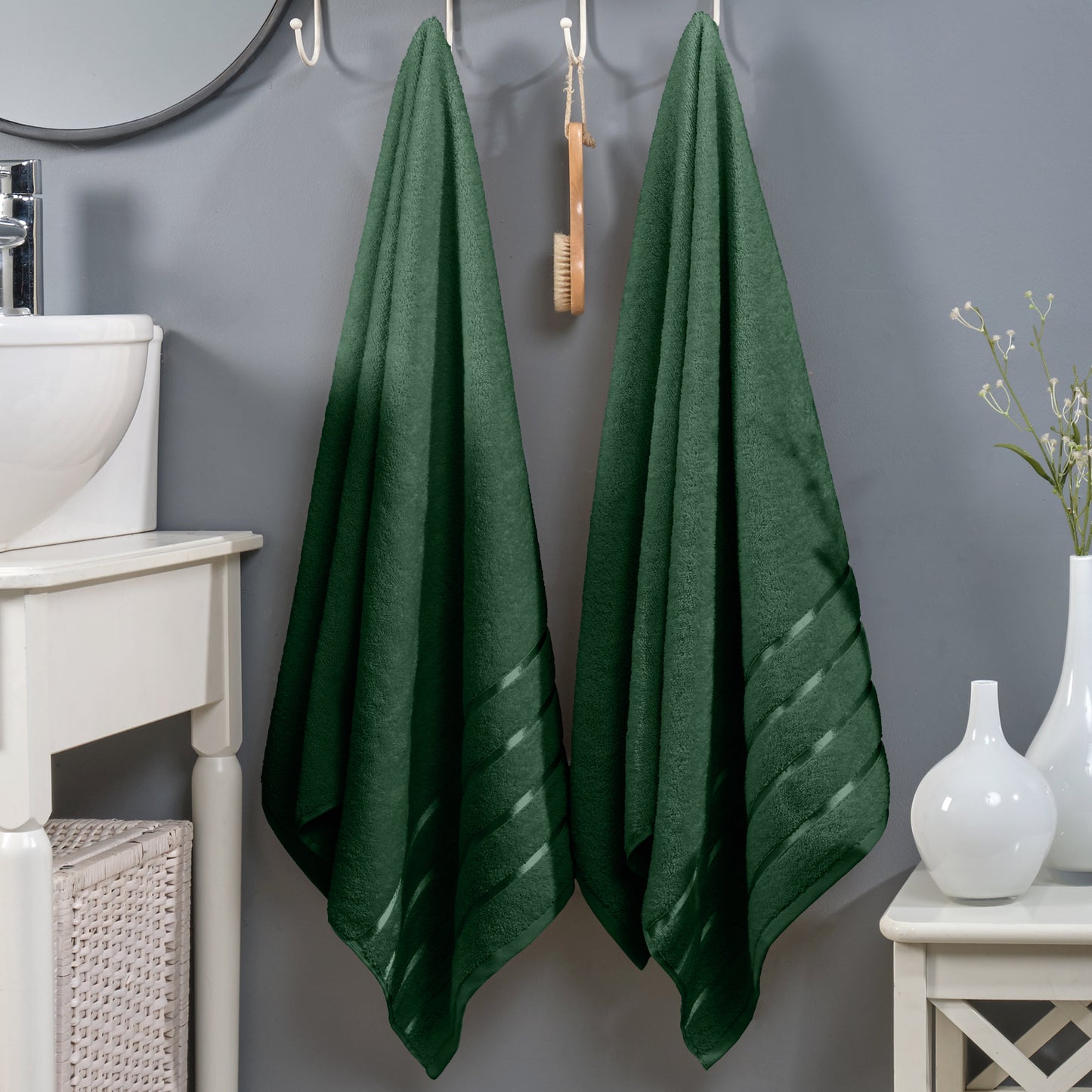 Mocassi 2-Pack Premium Turkish Cotton 4 Lines Stripe Bath Towel Set, 27 x 54 inch