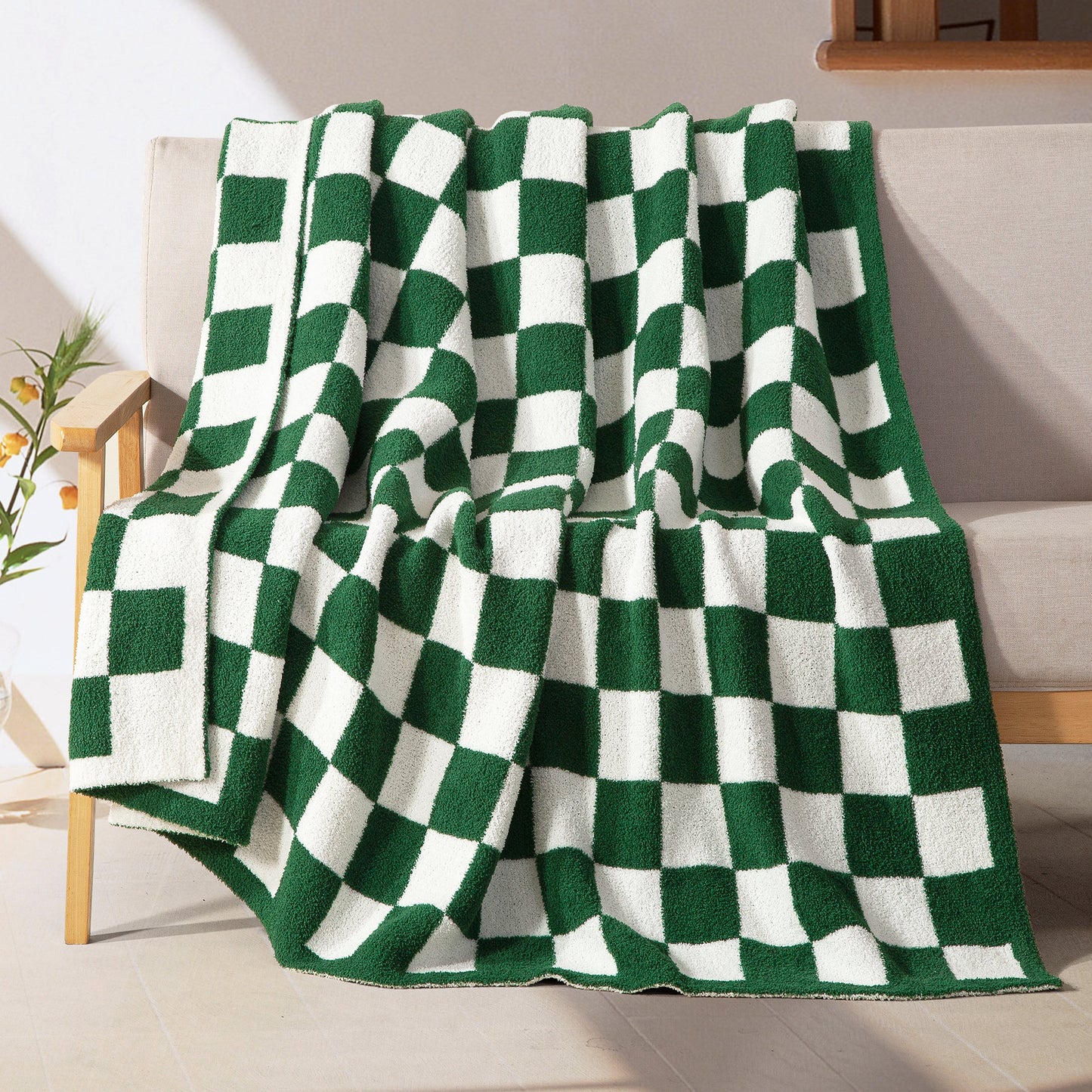 Mocassi 50" x 70"  Ultra Soft Checkered Knitted Throw Blanket