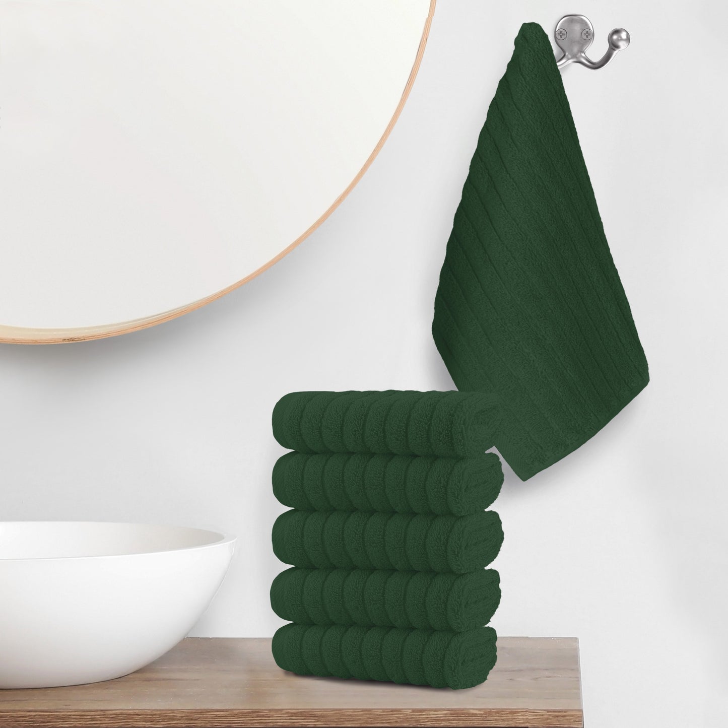 Mocassi 6-Pack Premium Turkish Cotton Corduroy Stripe Washcloths Set, 13 x 13 inch