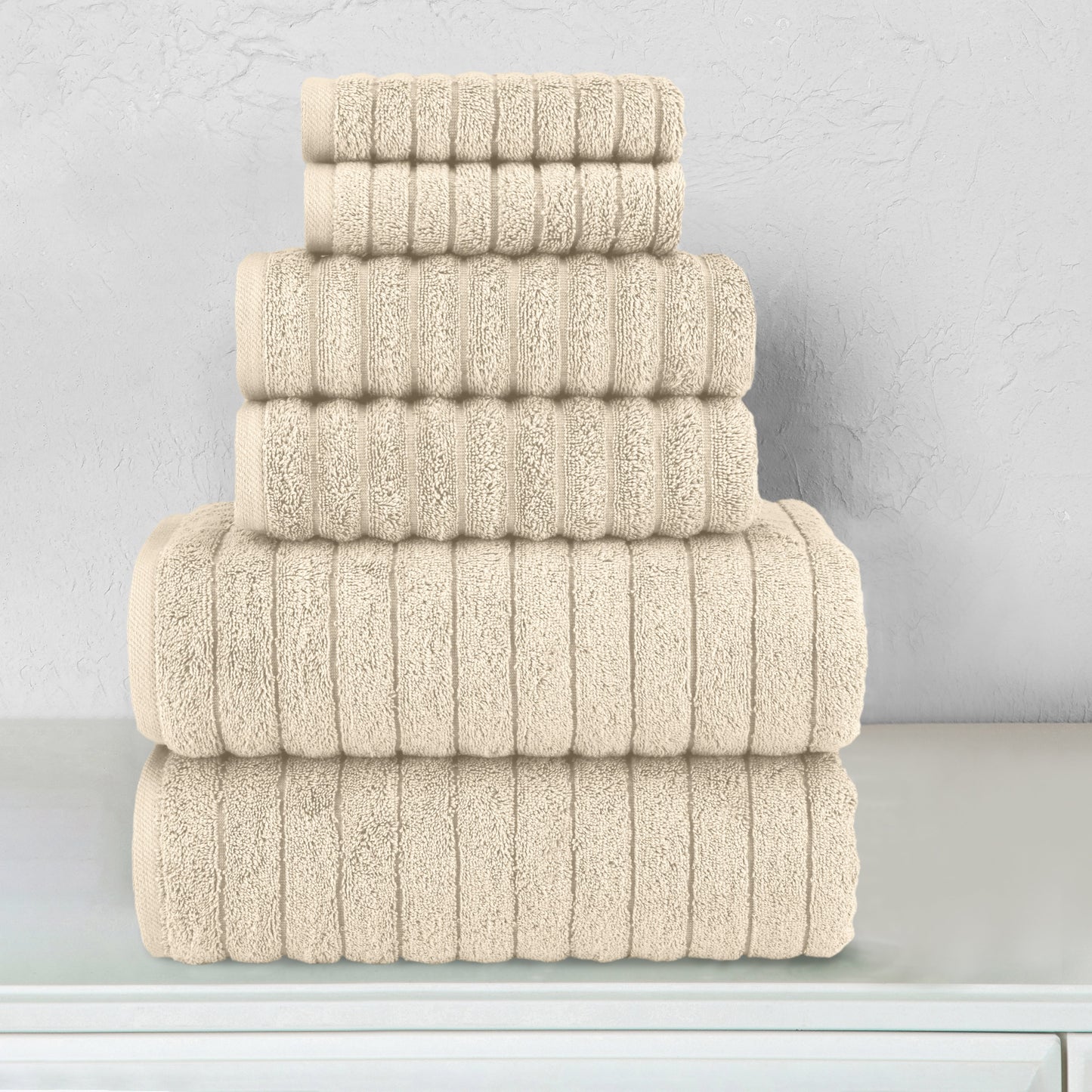 Mocassi 6-Piece Turkish Cotton Corduroy Towel Set, 2 Washcloths, 2 Hand Towels and 2 Bath Towels