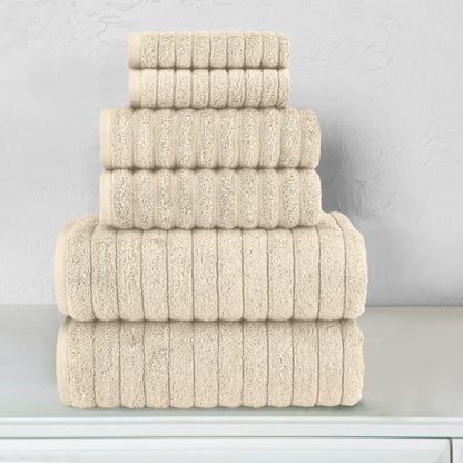 Mocassi 6-Piece Turkish Cotton Corduroy Towel Set, 2 Washcloths, 2 Hand Towels and 2 Bath Towels