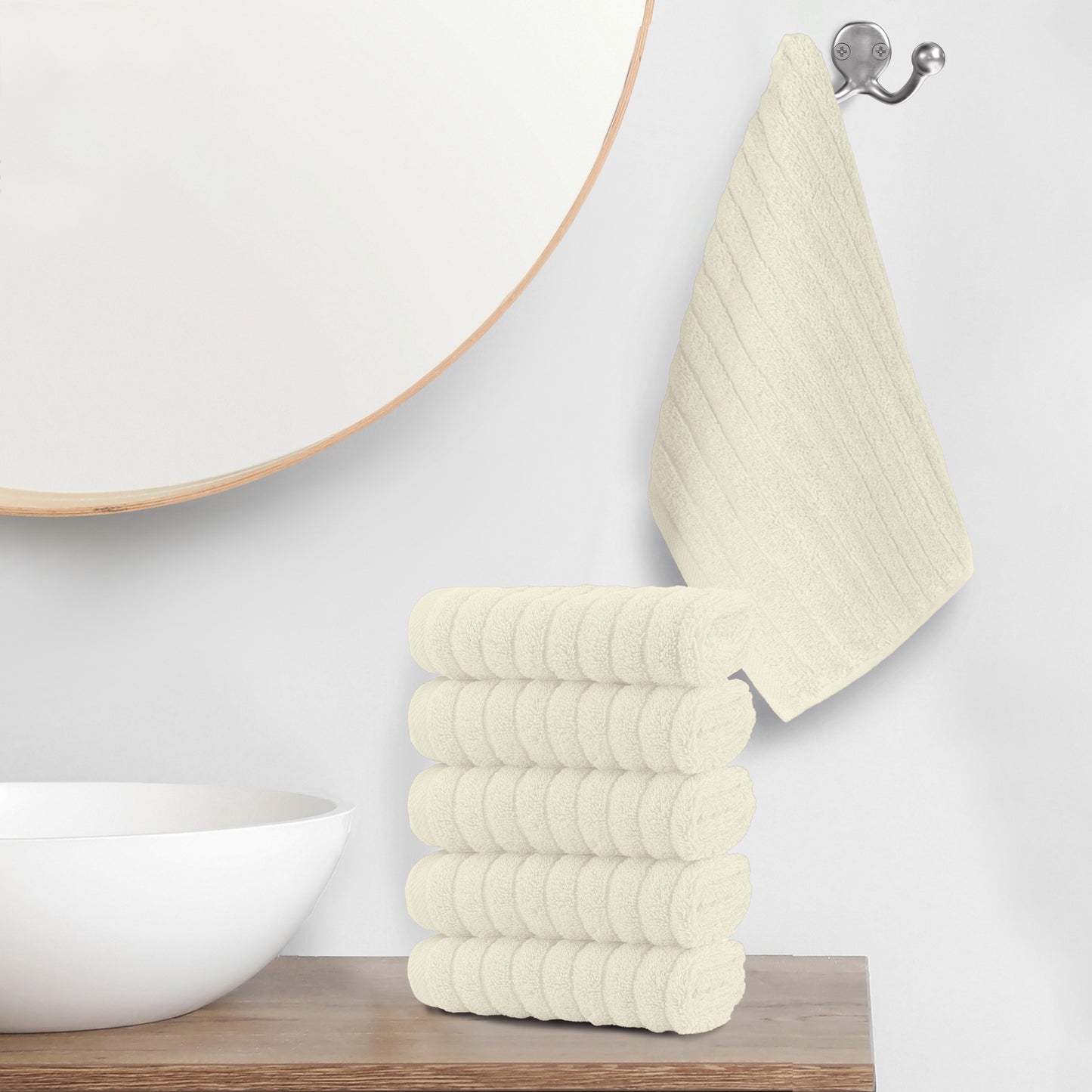 Mocassi 6-Pack Premium Turkish Cotton Corduroy Stripe Washcloths Set, 13 x 13 inch
